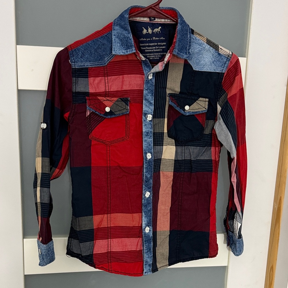 Kids Plaid Button-Down Shirt - Red and Blue